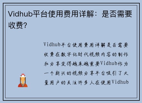 Vidhub平台使用费用详解：是否需要收费？